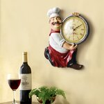 Horloge-murale-Vintage-d-coration-de-maison-en-r-sine-Statue-de-Chef-horloge-Quartz-muette