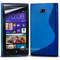 Housse etui coque silicone gel BLEU pour Windows Phone 8X by HTC + film ecran