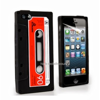 Housse etui coque silicone cassette K7 NOIR pour Apple iPhone 5 5S 5G + film ecran