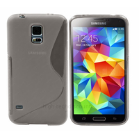 Housse etui coque pochette silicone gel sline pour Samsung Galaxy S5 i9600 + film ecran - GRIS