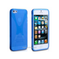 Housse etui coque silicone gel X BLEU pour Apple iPhone 5 5S 5G + film ecran