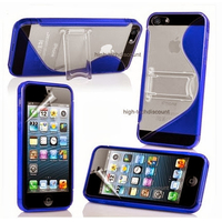 Housse etui coque gel support BLEU pour Apple iPhone 5 5S 5G + film ecran