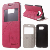 Housse etui coque portefeuille view case pour Samsung G920F Galaxy S6 + film ecran - ROSE FONCE