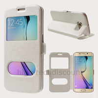 Housse etui coque portefeuille view case Samsung G925F Galaxy S6 Edge + film ecran - BLANC V2