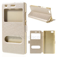 Housse etui coque portefeuille view case pour Huawei Ascend P8 Lite + film ecran - CHAMPAGNE