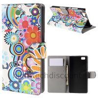 Housse etui coque portefeuille PU cuir pour Huawei Ascend P8 Lite + film ecran - FLEURS C