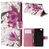 Housse etui coque portefeuille PU cuir pour Huawei Ascend P8 Lite + film ecran - LOTUS