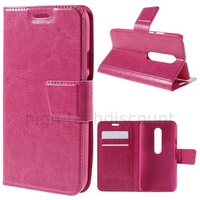 Housse etui coque portefeuille PU cuir pour Motorola Moto G 3eme generation + film ecran - ROSE