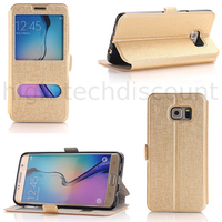 Housse etui coque portefeuille view case pour Samsung G928F Galaxy S6 Edge Plus  + film ecran - OR