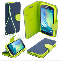 Housse etui coque pochette portefeuille pour Samsung Galaxy A3 + film ecran - BLEU / VERT