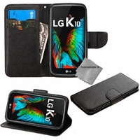 Housse etui coque pochette portefeuille pour LG K10 + film ecran - NOIR / NOIR