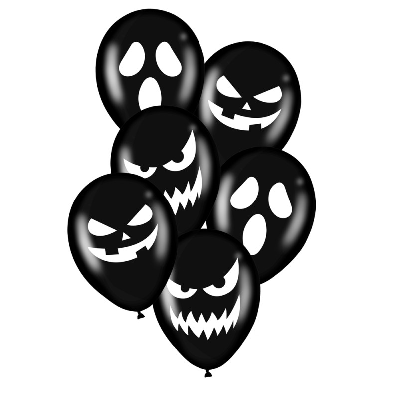ballons-de-baudruche-noirs-visages-d-halloween-x-6