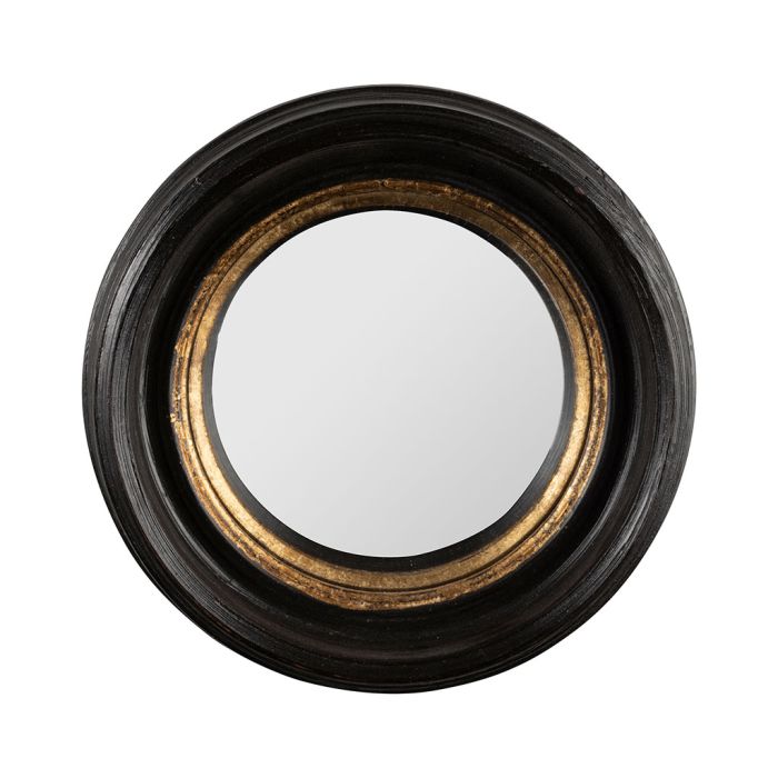 Miroir en bois Rond Convexe Noir et Doré - Miroir de sorcières - 21 cm