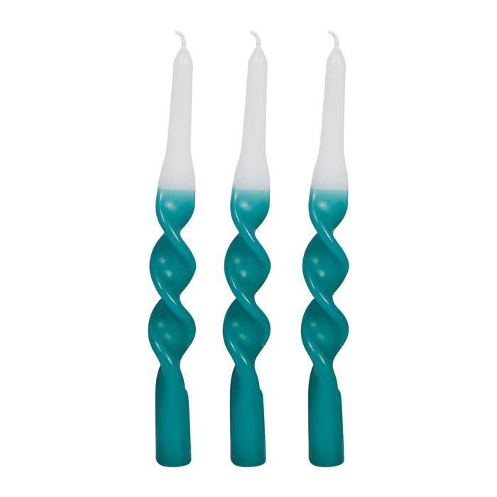Bougie torsadée Vert Emeraude pour bougeoirs et chandeliers - Lot de 3