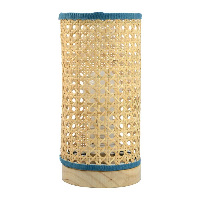 Lampe cylindrique Bleu en Rotin naturel - 25cm