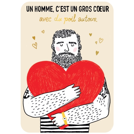 Carte postale - Un homme, c\'est un gros cœur avec du poil autour