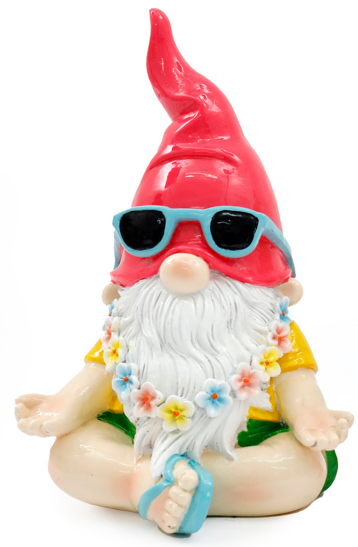 Nain de Jardin Yoga à Lunettes Bleues et Chapeau Rouge