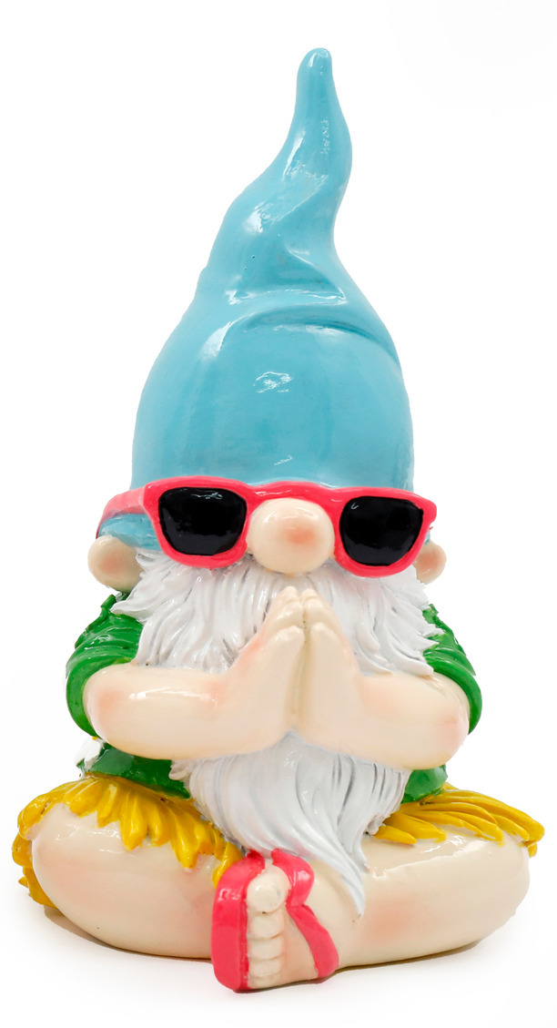 Nain de Jardin Yoga à Lunettes Rouges et Chapeau Bleu