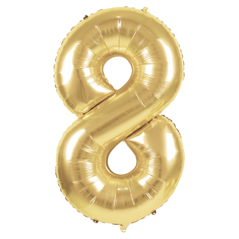 Ballon Anniversaire Chiffre 8 doré XL - Mylar 86 cm