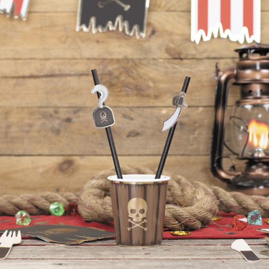 10 pailles en papier noir Pirate