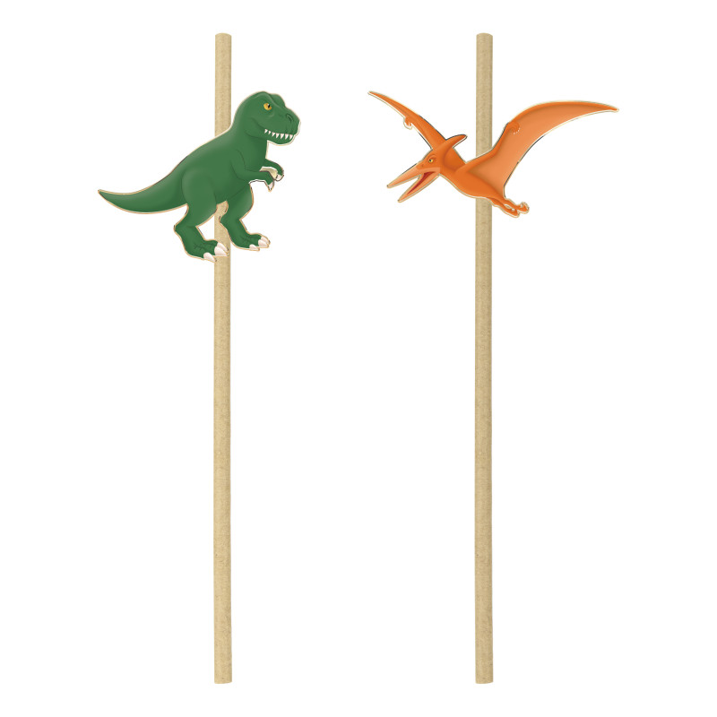 10 pailles en papier Dinosaure