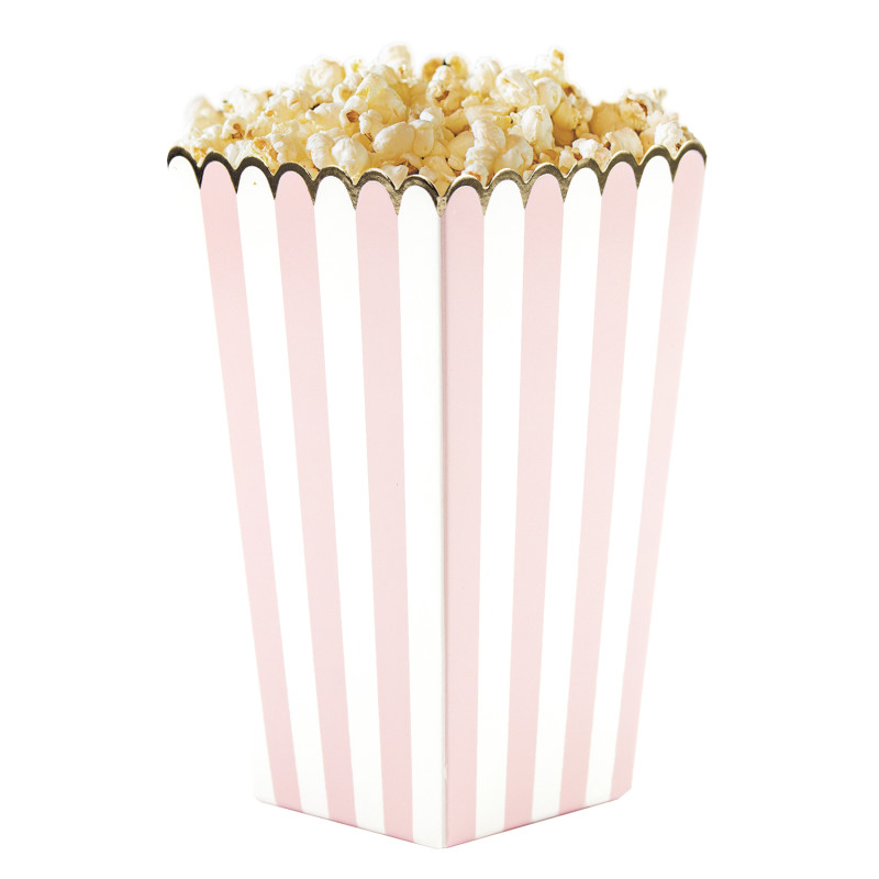 8 Cornets de Pop Corn Carton - Rose et Blanc