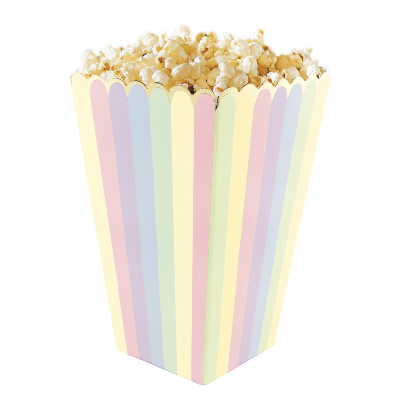 8 Cornets de Pop Corn Carton - Arc en Ciel Pastel