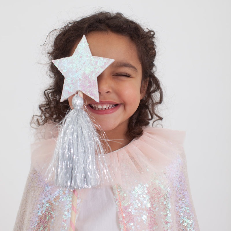 Déguisement enfant Cape Sequins Iridescents Collerette et baguette assortie - 3/6 ans