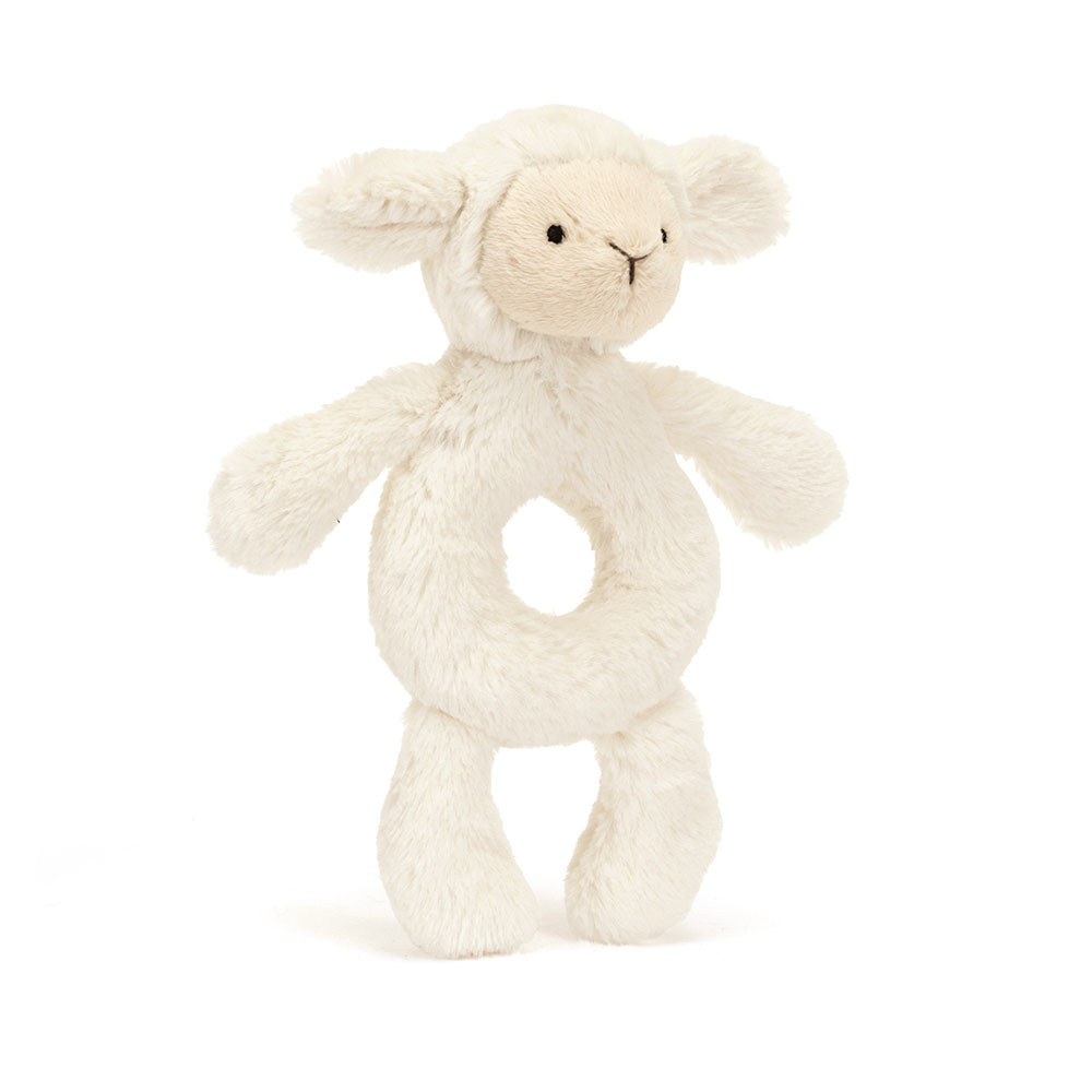 Hochet Peluche bébé Jellycat Agneau Blanc Crème - Bashful Lamb Ring Rattle - BRR4LAM