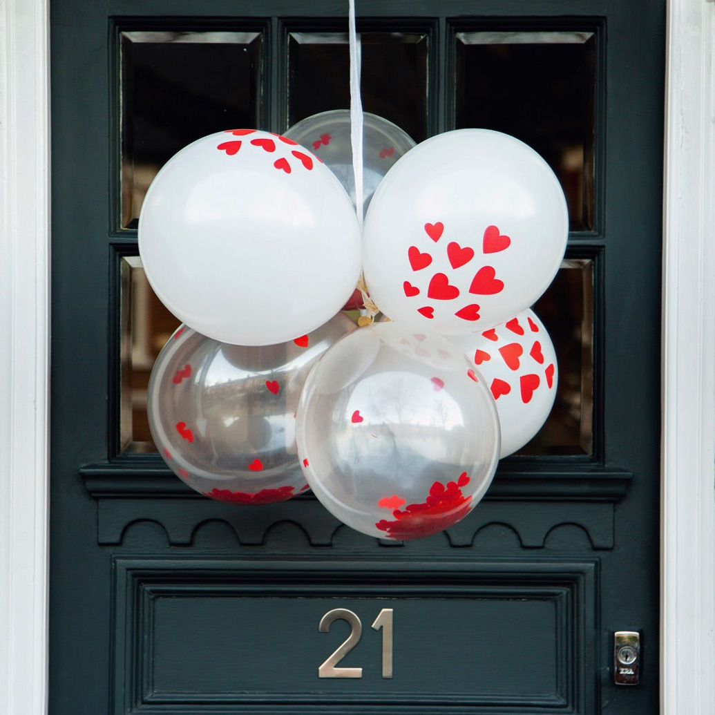 Ballon de baudruche Confettis Coeur Rouge - Lot de 12