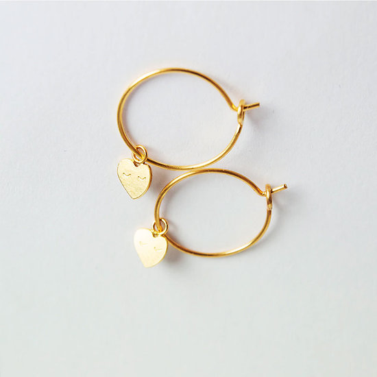 Boucles d\'oreilles Créoles et Pampille Plaqué or - Coeur