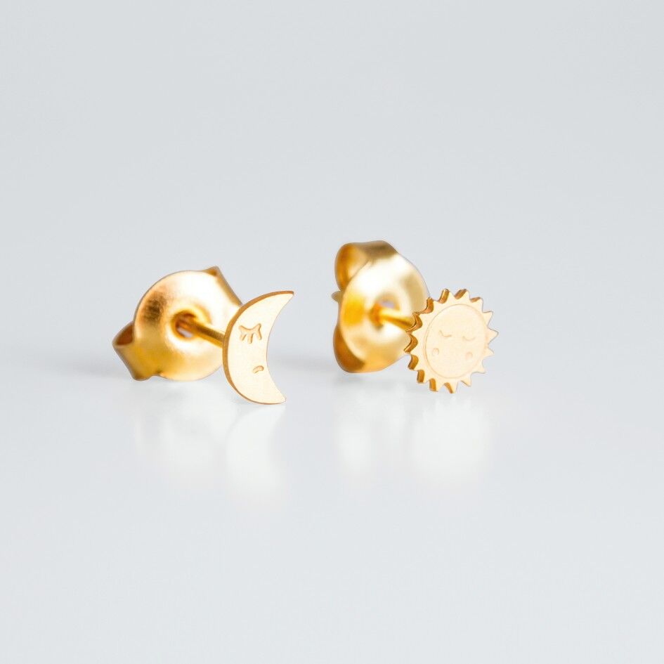 Boucles d'oreilles plaquées Or Lune et Soleil