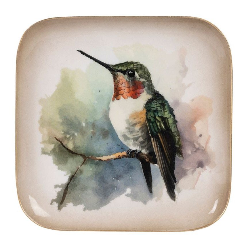 Plateau Métal Colibri multicolore 16cm