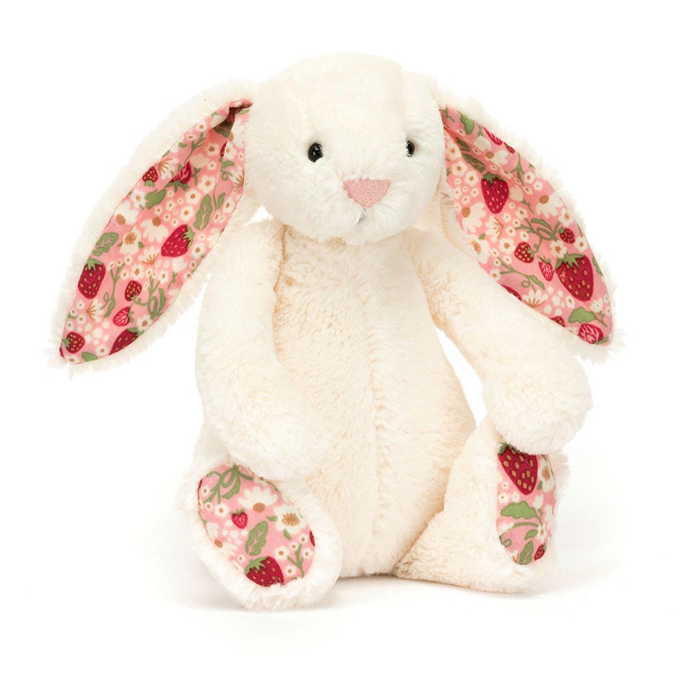 Peluche Jellycat Lapin Blanc Crème Liberty Fraise - Blossom Cream Bunny Berry - Small BPS6MS 18cm