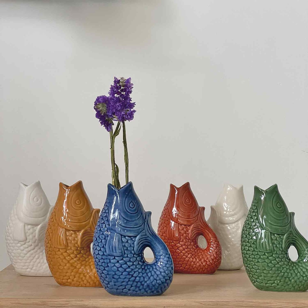 Petit Vase Poisson en céramique Bleu 12cm