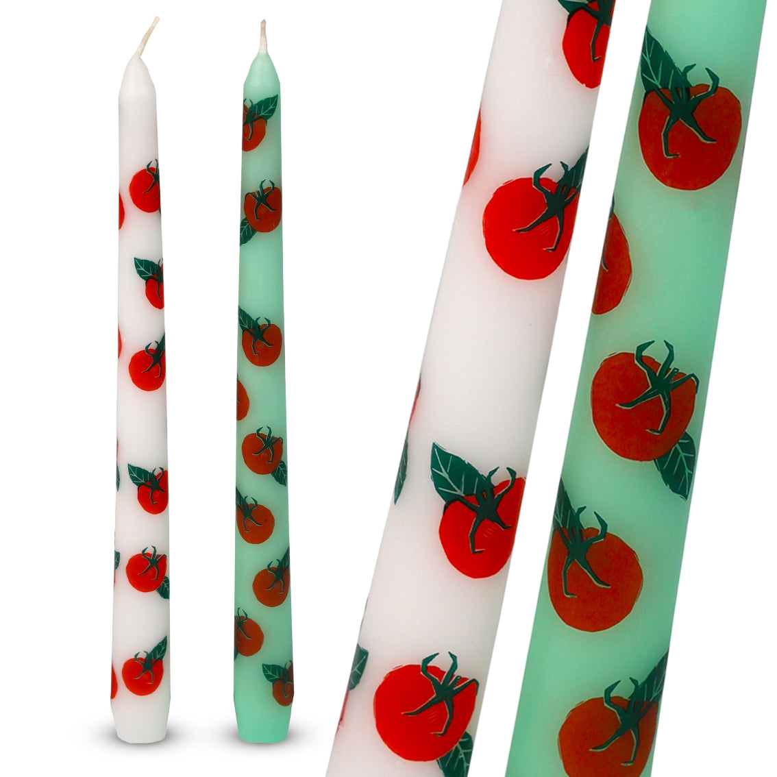 Bougie à motifs Tomate pour bougeoirs et chandeliers - Lot de 2