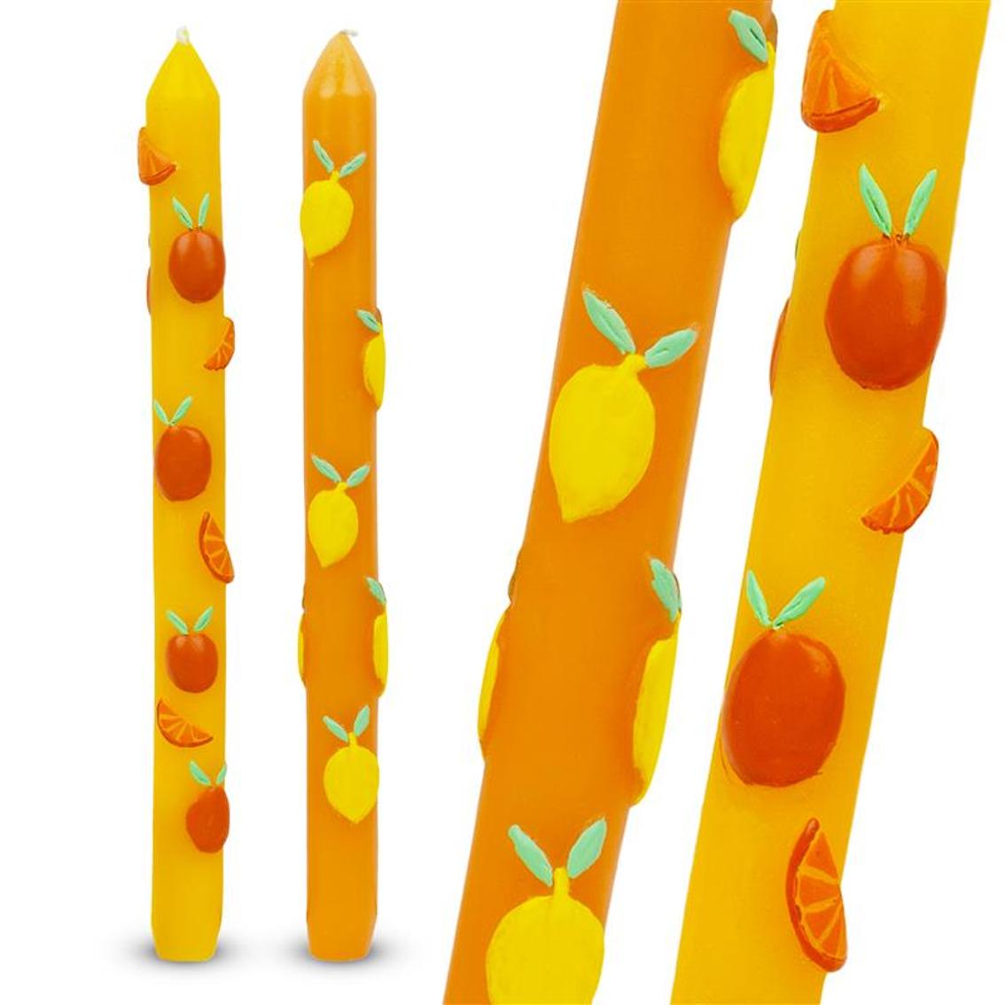 Bougie à motifs 3D Agrumes pour bougeoirs et chandeliers - Lot de 2