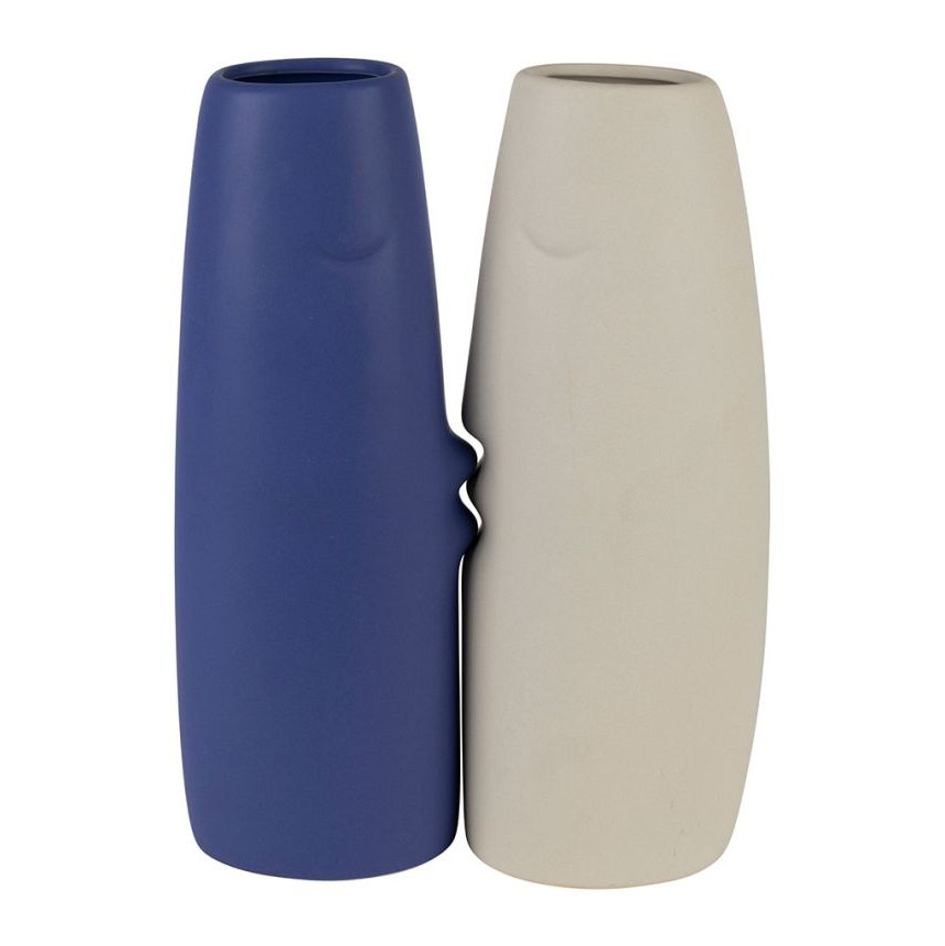 Vase Bisou Indigo et Ecru en céramique - Lot de 2
