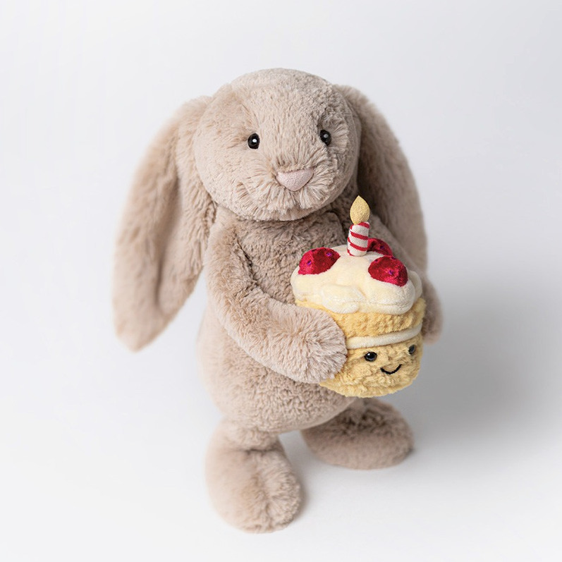 Peluche Jellycat Lapin Beige Anniversaire - Bashful Beige Bunny Birthday - Medium BAS3BEBB 31cm