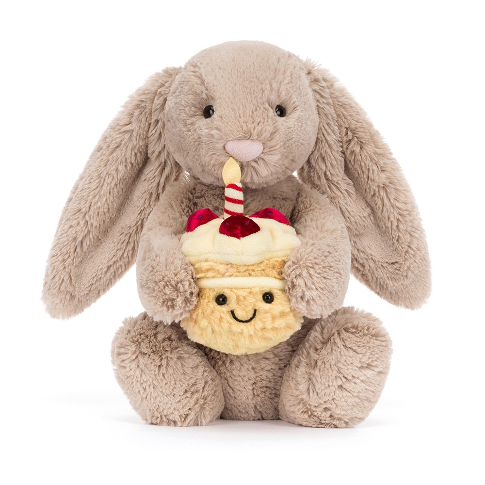 Peluche Jellycat Lapin Beige Anniversaire - Bashful Beige Bunny Birthday - Medium BAS3BEBB 31cm