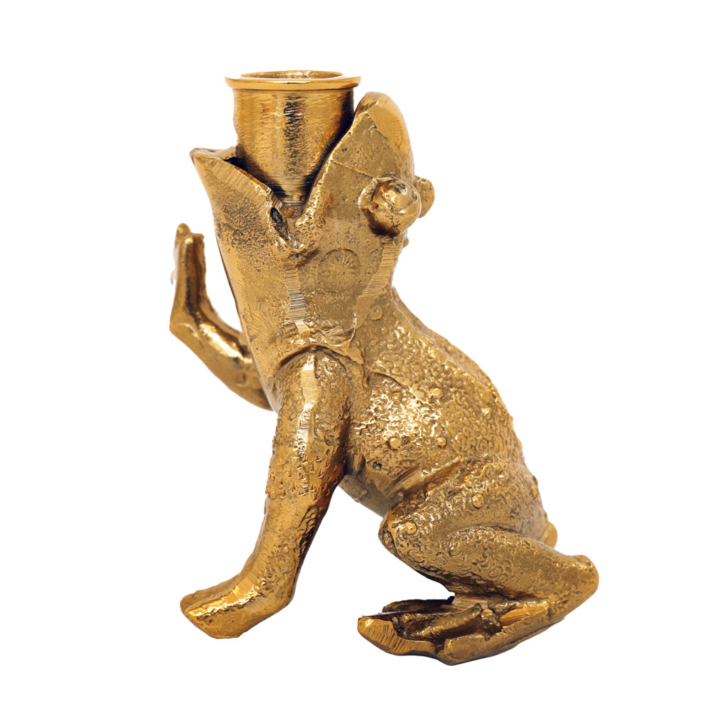 Bougeoir en métal doré Grenouille 13,5cm