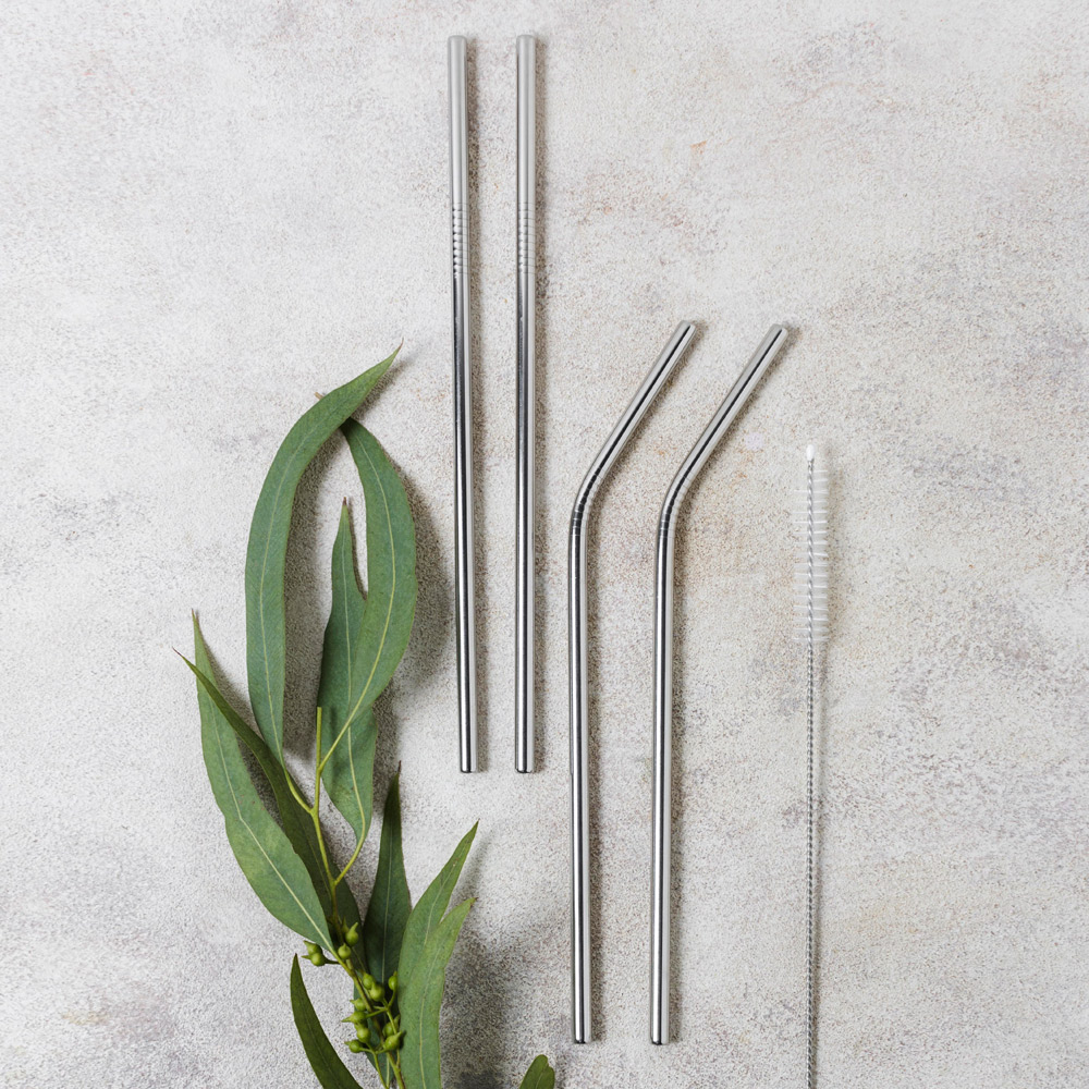 Lot de 4 Pailles réutilisables en acier inoxydable avec goupillon de nettoyage
