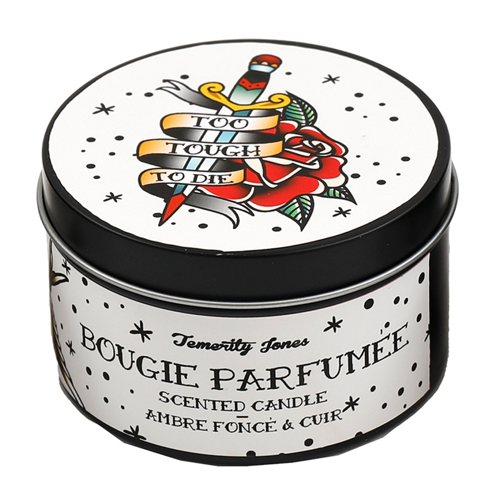 Bougie décorative parfumée Ambre Noire et Cuir - Tatouage Too Tough to Die