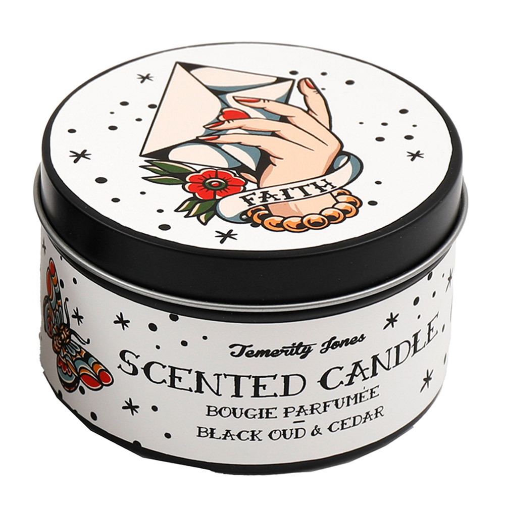 Bougie décorative parfumée Oud noir et Cèdre - Tatouage Hand and Heart