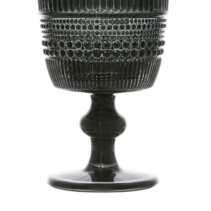 Verre à pied rétro style brocante Strié Gris Fumé 30cl