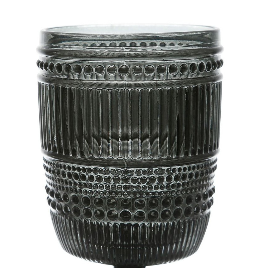Verre à pied rétro style brocante Strié Gris Fumé 30cl