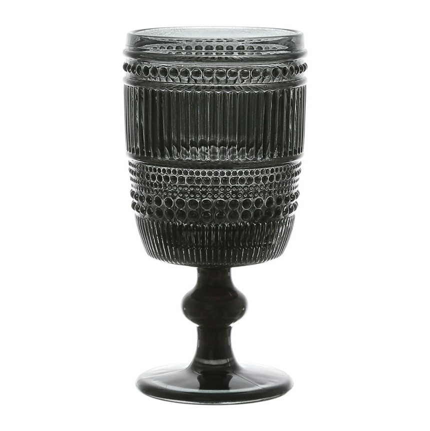 Verre à pied rétro style brocante Strié Gris Fumé 30cl