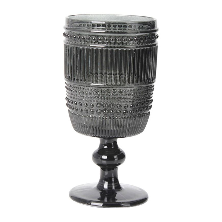 Verre à pied rétro style brocante Strié Gris Fumé 30cl