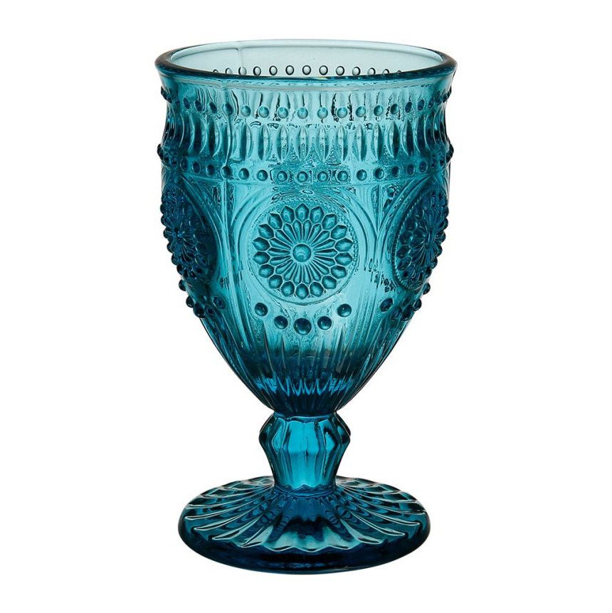 Verre à pied rétro style brocante Floral Bleu Turquoise 30cl