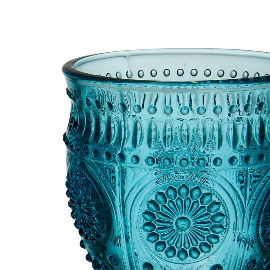 Verre à pied rétro style brocante Floral Bleu Turquoise 30cl